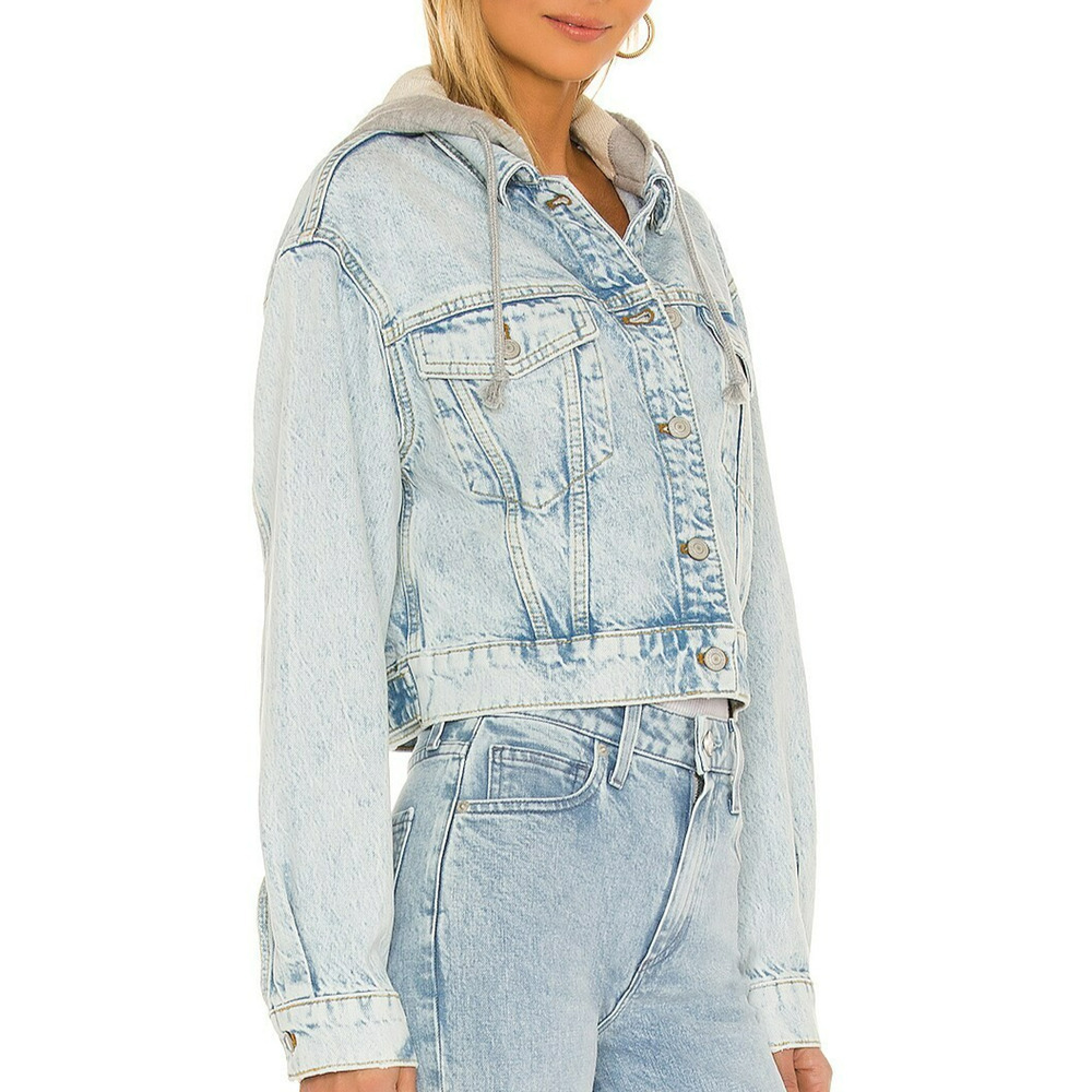 We the Free People Brando Denim Hoodie Jacket Malta Acid Wash Size XS Cropped - Picture 4 of 13